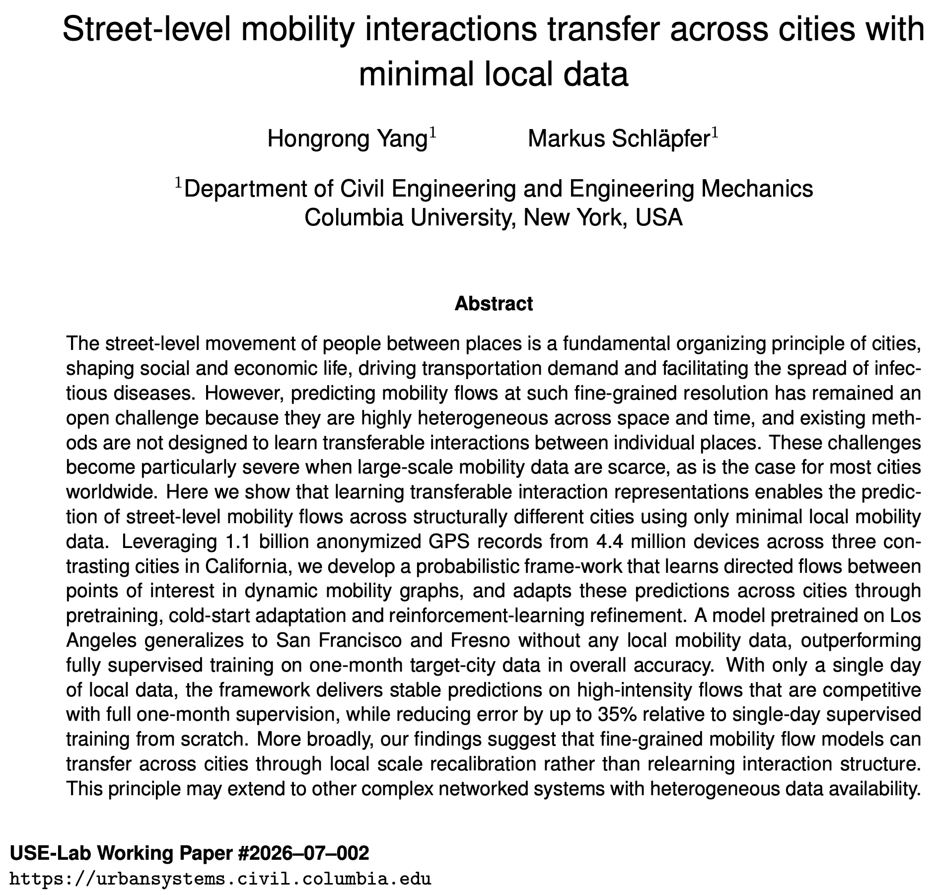 cover page of working paper